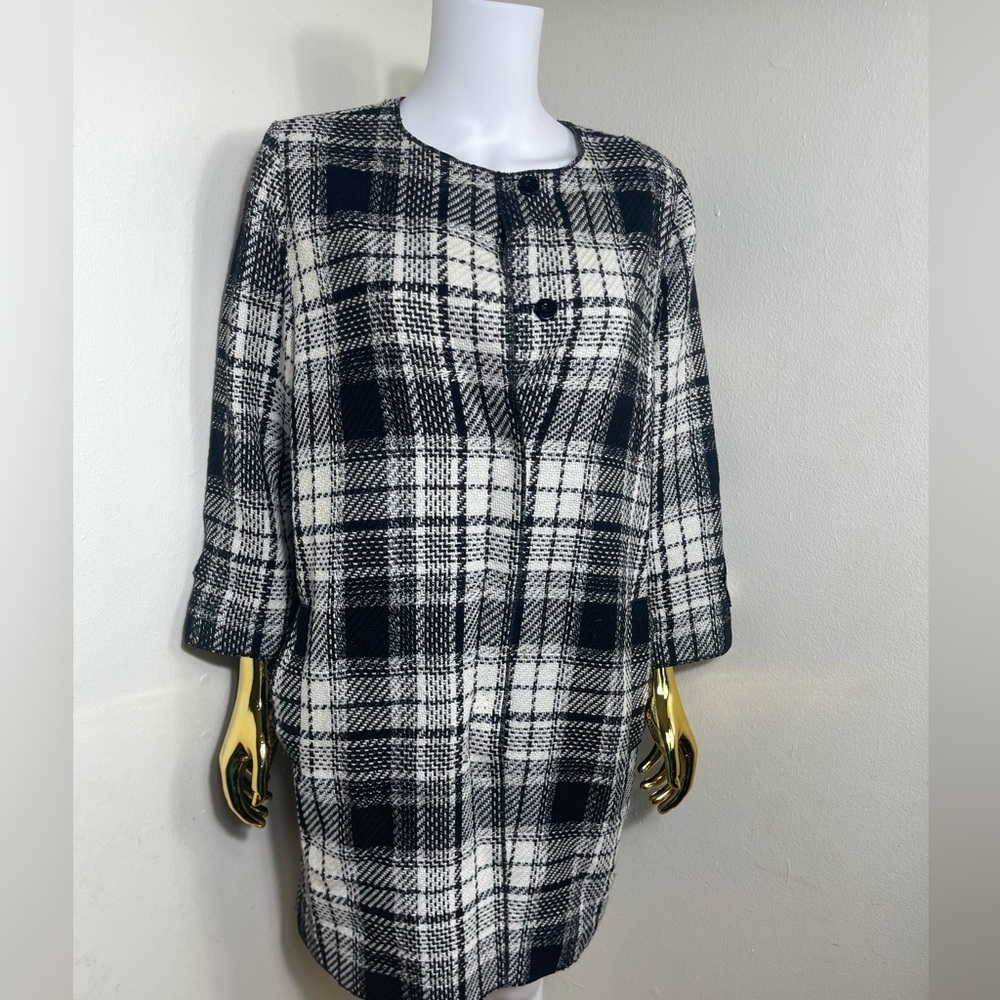 Elegant Black and White Plaid Long Sleeve jacket coat dress - Picture 2 of 10